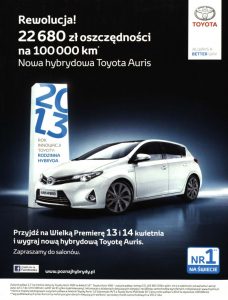 Reklama Toyoty, 22 000 zł oszczędności na 100 000 km